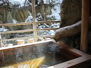川俣一柳閣の貸切風呂(桧)